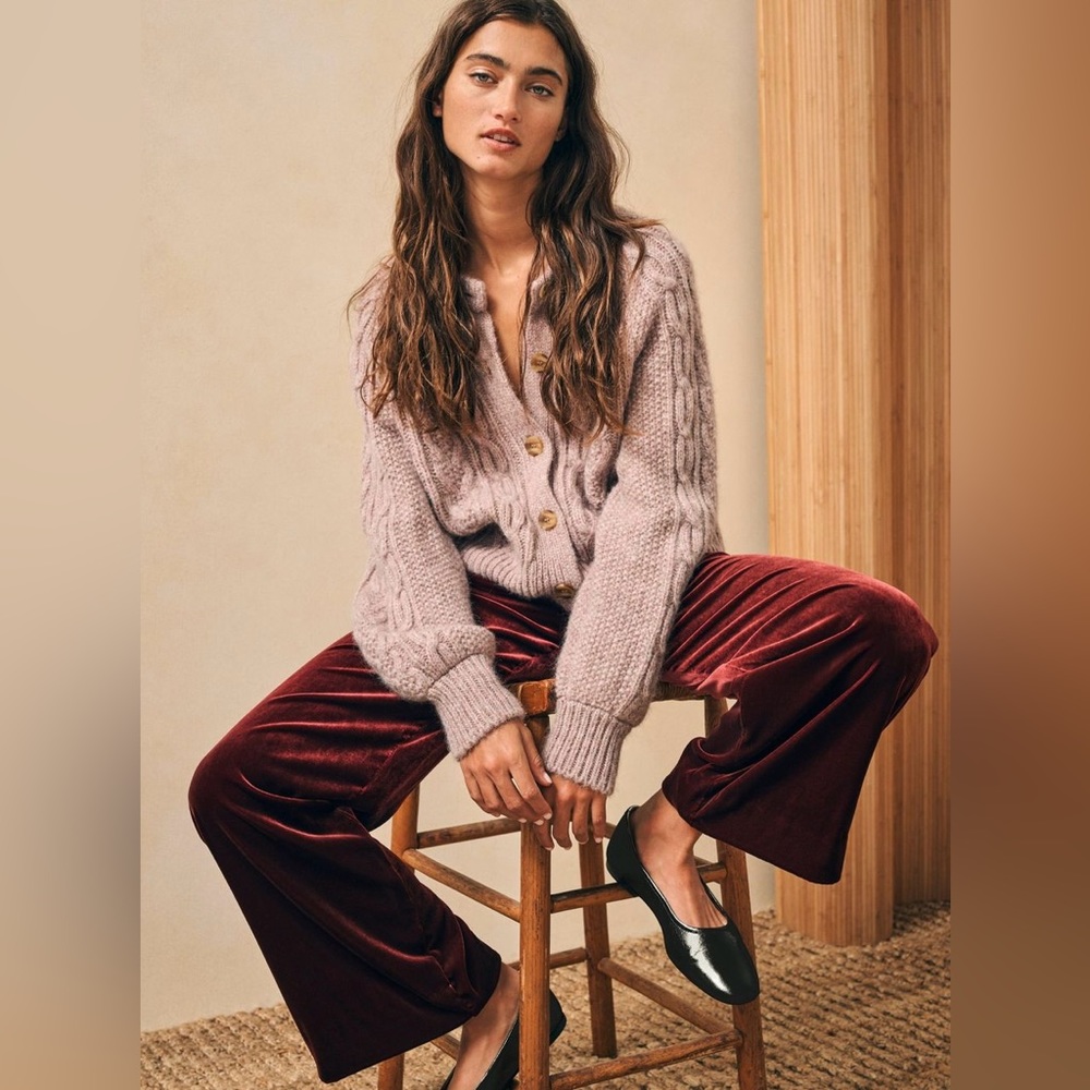 NWT Faherty Silk Velvet Genevieve Pant M in Maroon Banner